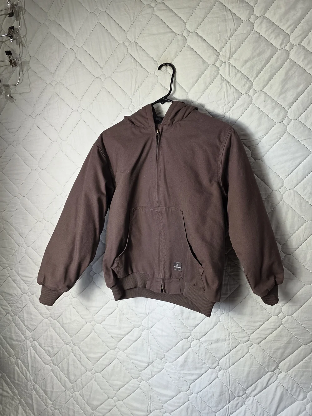 Carhartt Youth Quilt Lined Full Zip Hooded Jacket J130 Brown Plus Sz Large 14-16